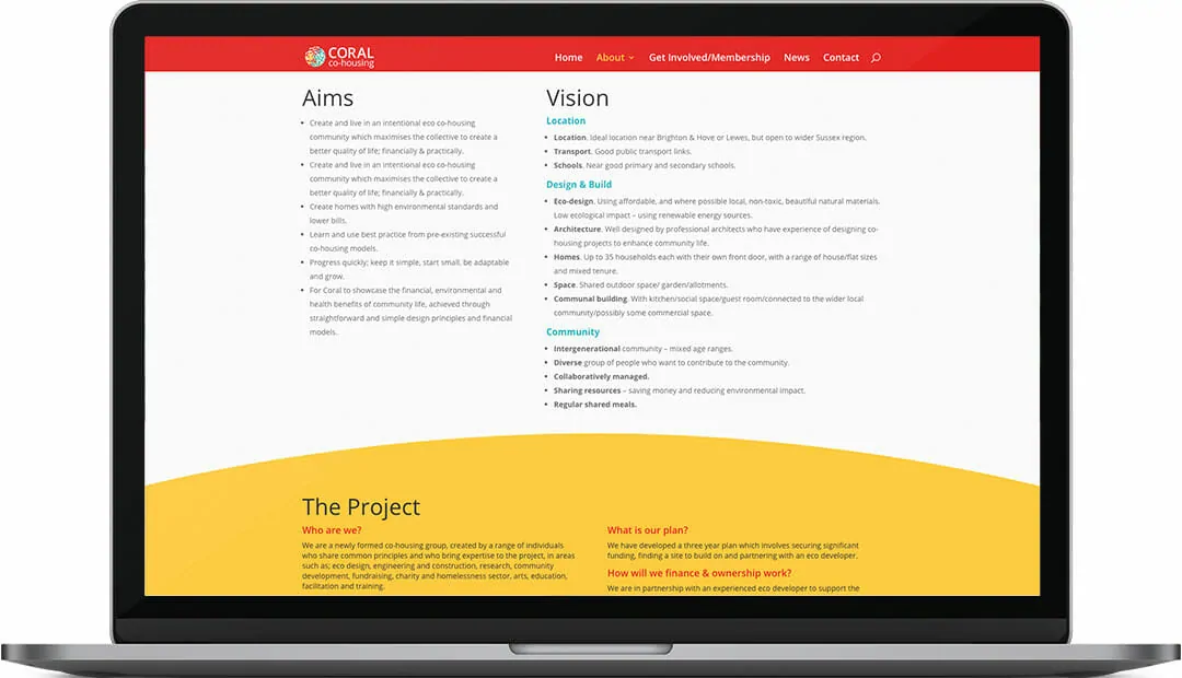 Coral Co-housing website design about
