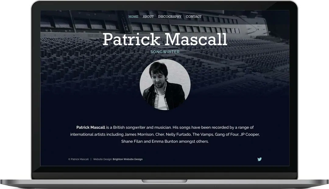 Patrick Mascall home page web design layout