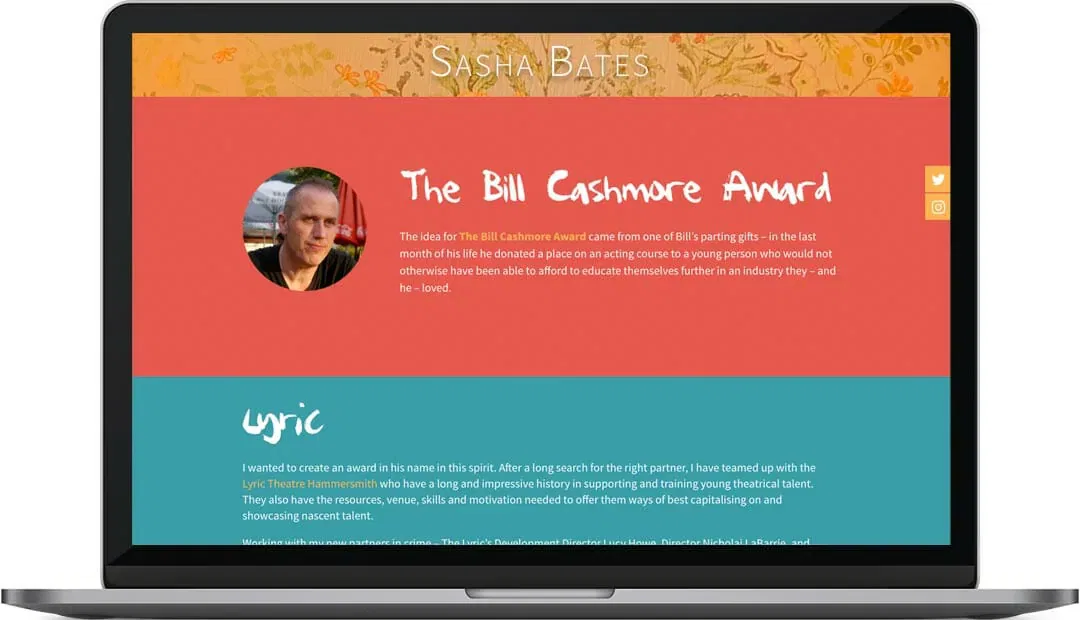 Sasha Bates Bill Cashmore page web design Sasha Bates web design Sasha Bates Bill Cashmore page web design