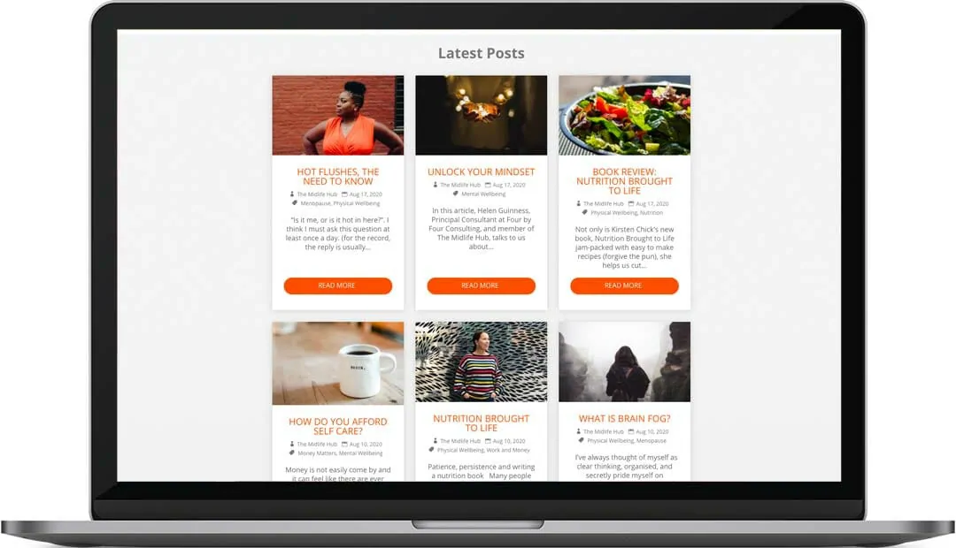 The Midlife Hub website design home page 2