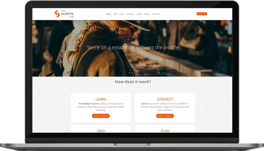 The Midlife Hub website design home page