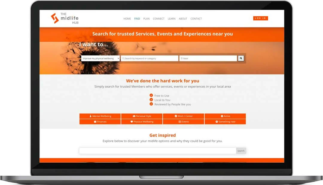 The Midlife Hub website design search tool