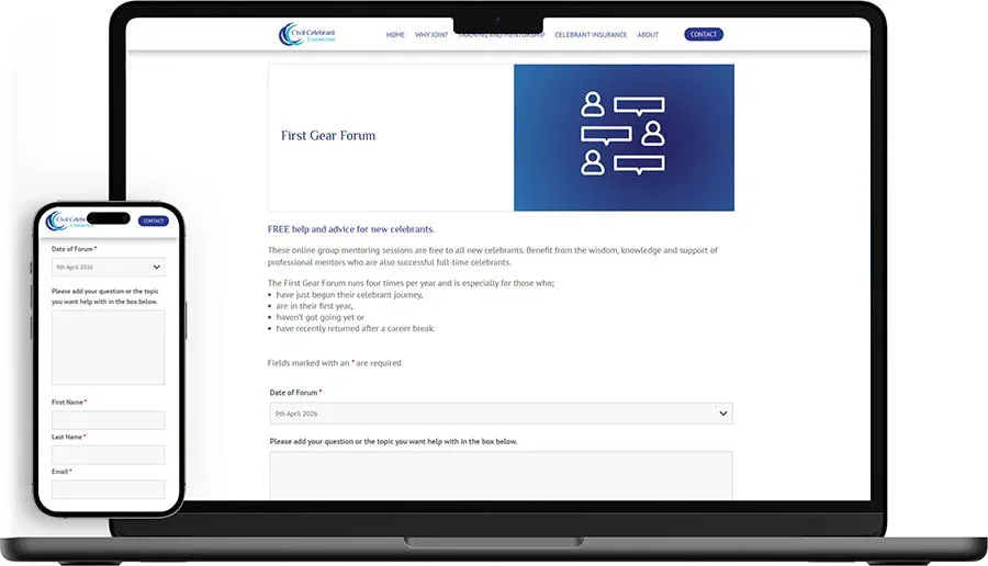 Civil Celebrant Connection web design forum form