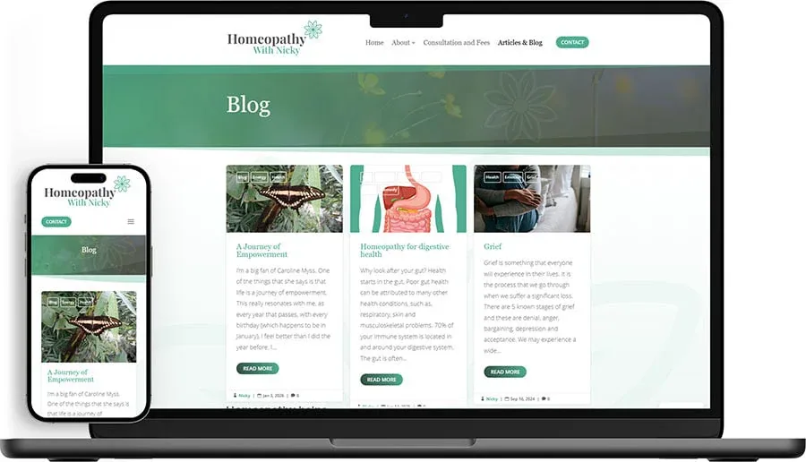 Homeopathy with Nicky Logo and web design Blog