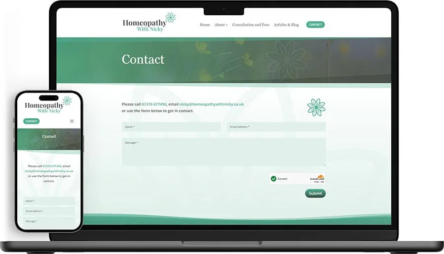 Homeopathy with Nicky Logo and web design Contact