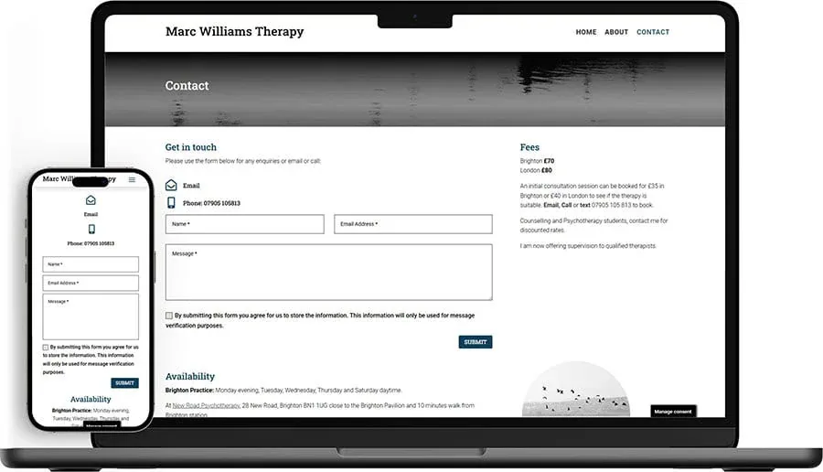 Marc Williams Therapy Website Design Contact