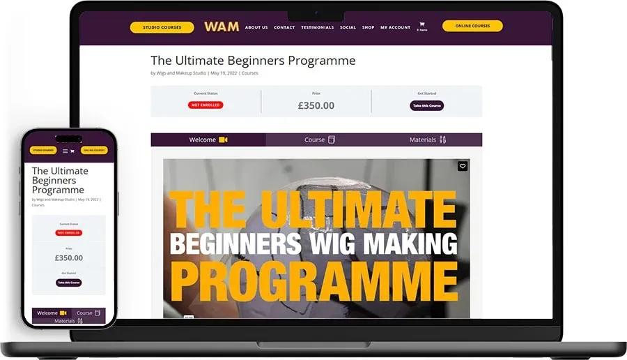 WAM Course web design The Wigs and Makeup Studio | Refresh and LMS WAM Course web design