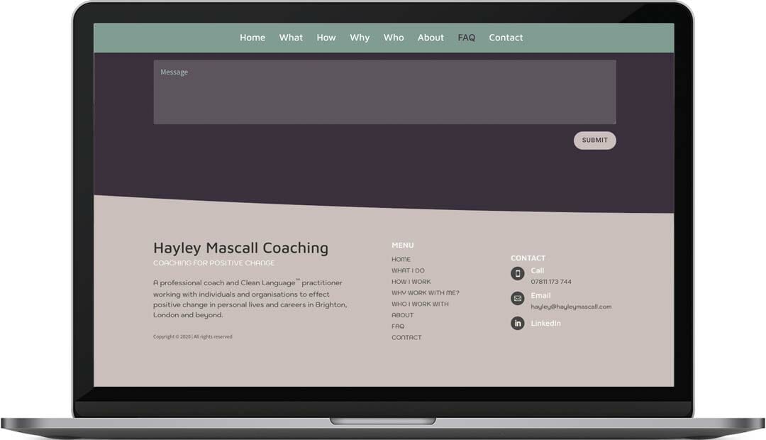 Hayley Mascall coaching web design footer