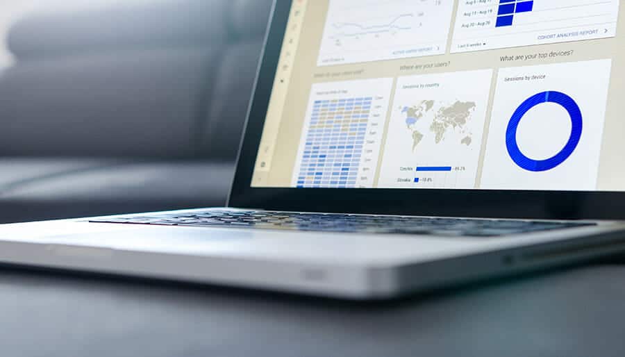 SEO optimisation showing a laptop with analytics